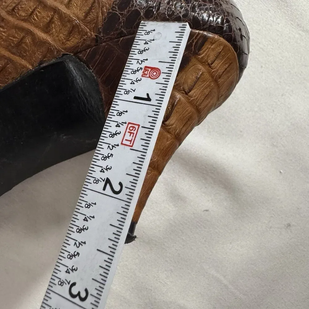 Siam Leather Shoes Handmade Brown Croc Embossed Leather Flats Low Heel Sz 6.5